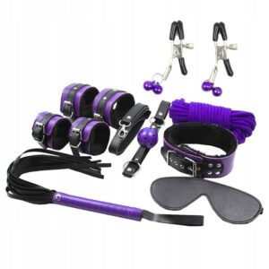 Secretplay 100% Fetish-Bdsm Set 8PCS Purble/Black-Pelle Ecologica