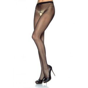 Leg Avenue Hosiery-Mutandine Nylon con Apertura Intima, Nero