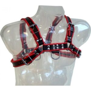 Leather Body-Imbracatura con Catena Iii Nero/Rosso-Pelle Ecologica