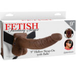 Fetish Fantasy Series-Strap-on Vuoto 22.9cm con testicoli, Marrone-PVC — PIPEDREAMS · Anelli & Guaine per pene
