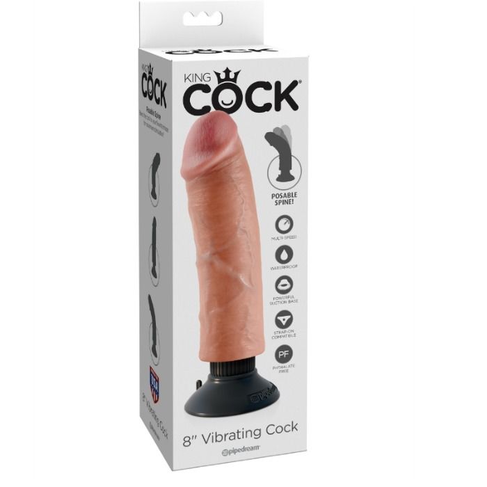 King Cock-Vibratore del pene 20.32 Cm - Flesh-Waterproof, Ventosa — PIPEDREAMS · Vibratori (imaginea 5)