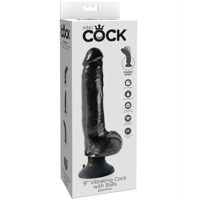King Cock-Vibratore realistico con testicoli Nero 23 cm — PIPEDREAMS · Vibratori (imaginea 5)
