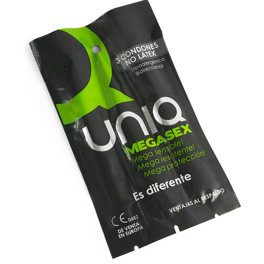 Uniq-Megasex Preservativi senza Lattice Sensibili, 3 Pezzi