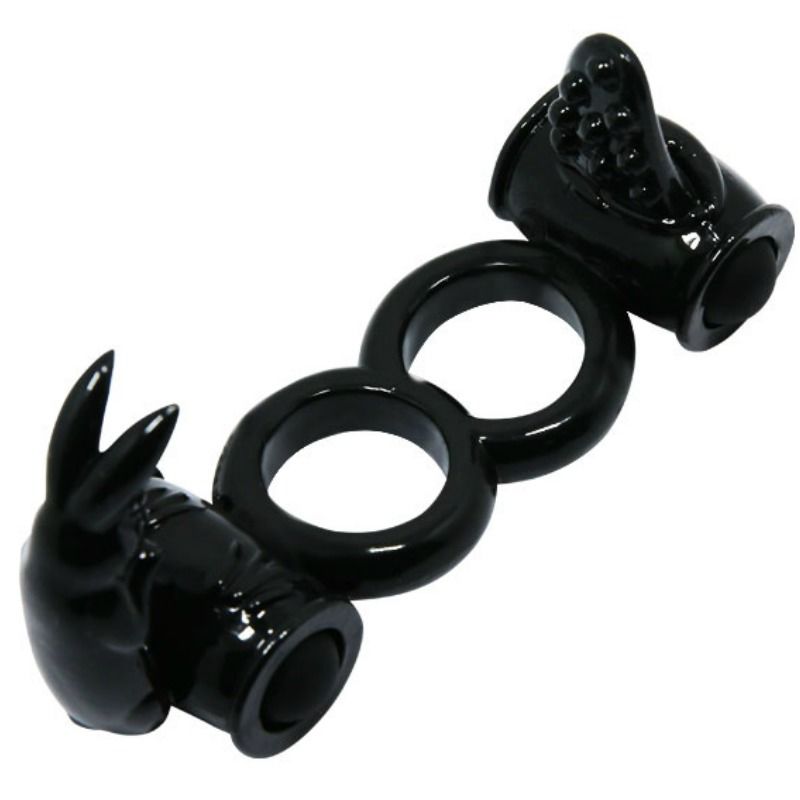 Baile For Him-Sweet Ring Anello Vibrante Doppio con Due Conigli-TPR