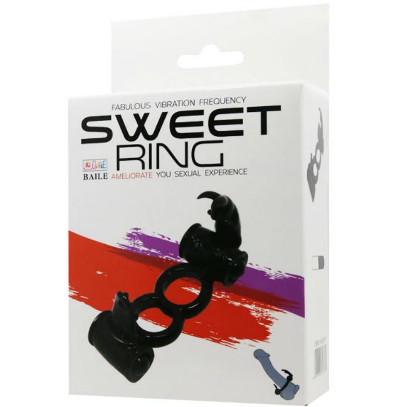 Baile For Him-Sweet Ring Anello Vibrante Doppio con Due Conigli-TPR · Anelli & Guaine per pene (imaginea 5)
