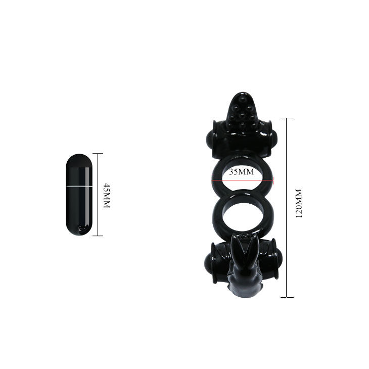 Baile For Him-Sweet Ring Anello Vibrante Doppio con Due Conigli-TPR · Anelli & Guaine per pene (imaginea 6)