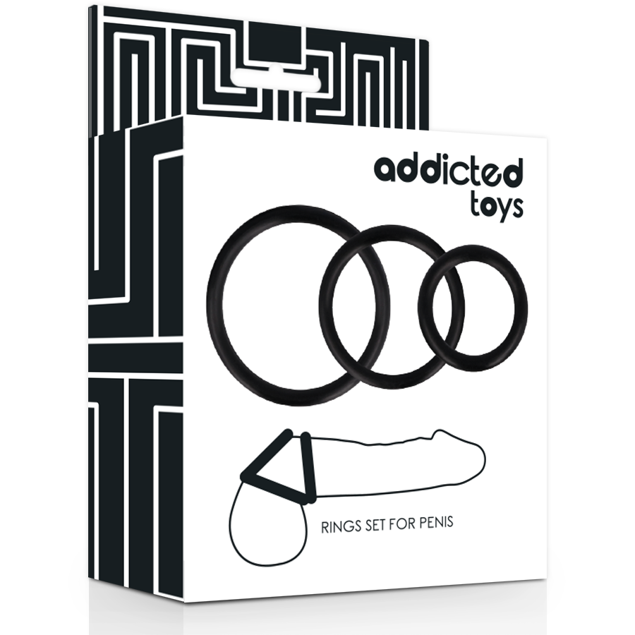 Addicted Toys-Set di anelli per il pene, Nero · Anelli & Guaine per pene (immagine 2)