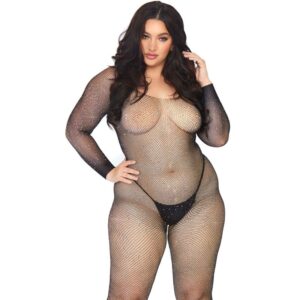 Leg Avenue Bodystockings-Bodystocking Rete Cristallizzata 1X-2X · Lingerie sexy donna (imaginea 3)