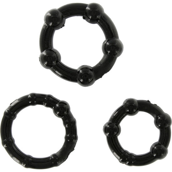 Seven Creations-Set di tre anelli del pene nero-silicone