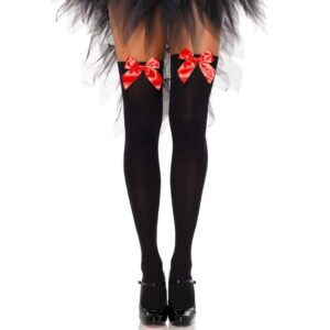 Leg Avenue Hosiery-Calze fino alla coscia in nylon con ghiera-Rosso