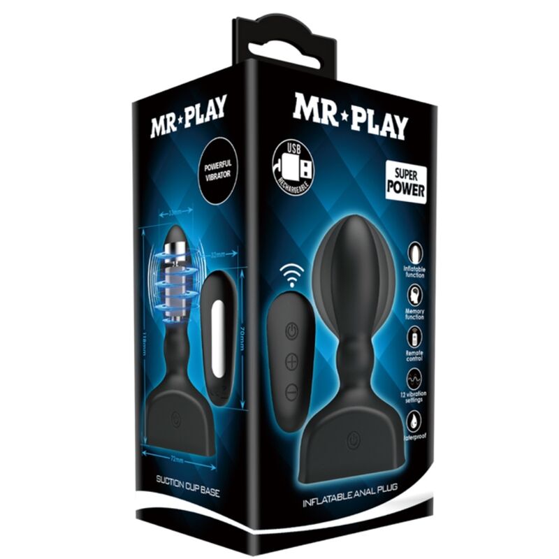 Mr Play-Plug anale gonfiabile Nero con telecomando wireless-12 velocità · Giocattoli anali (imaginea 6)