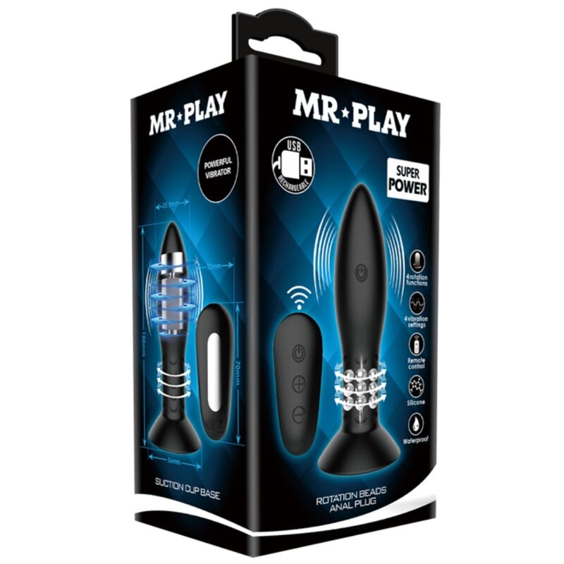 Mr Play-Plug anale a sfere rotanti nere e telecomando in silicone · Giocattoli anali (imaginea 7)