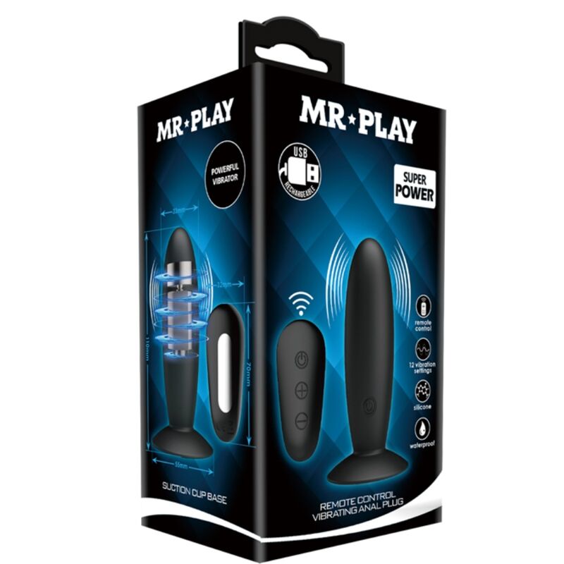 Mr Play-Plug anale Vibratore con telecomando Nero 12 velocità · Giocattoli anali (immagine 8)