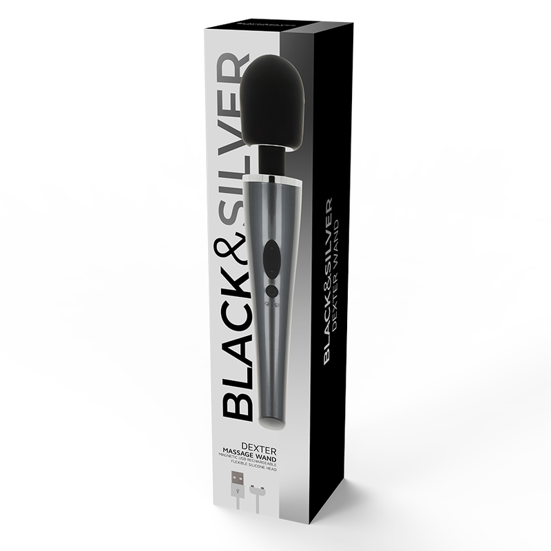 Black&silver-Dexter Wand di Massaggio-Silicone, 10 velocità, Ricaricabile — BLACK&SILVER · Vibratori (imaginea 4)