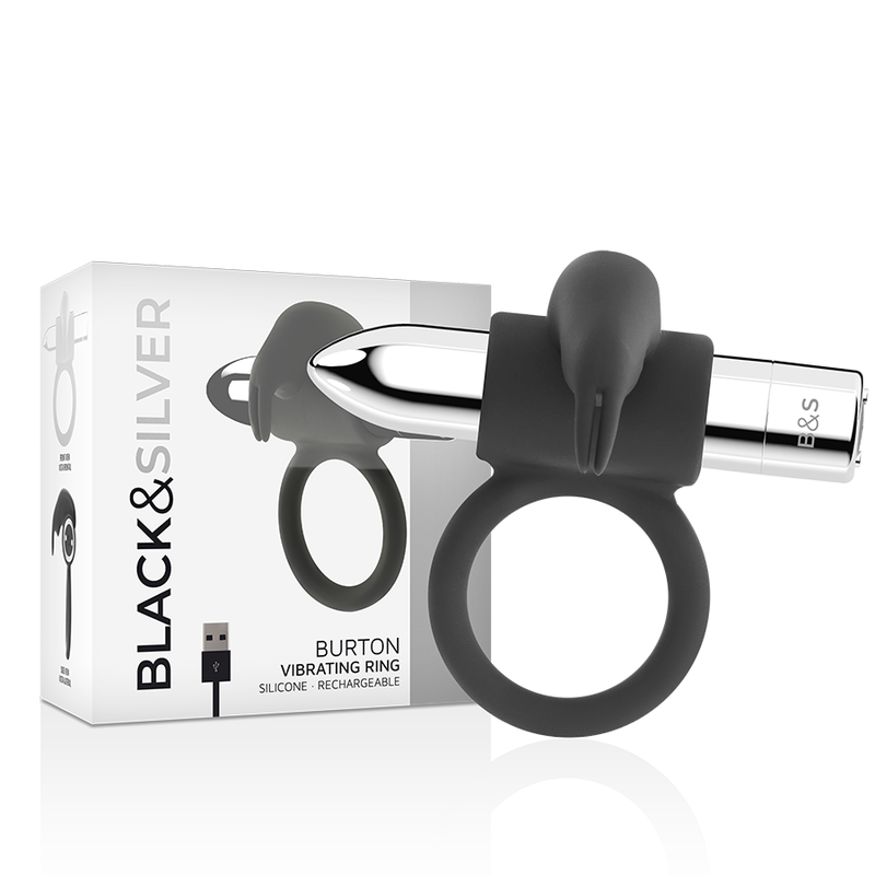 Black&silver-Anello ricaricabile Burton 10 modalità — BLACK&SILVER · Anelli & Guaine per pene (imaginea 5)