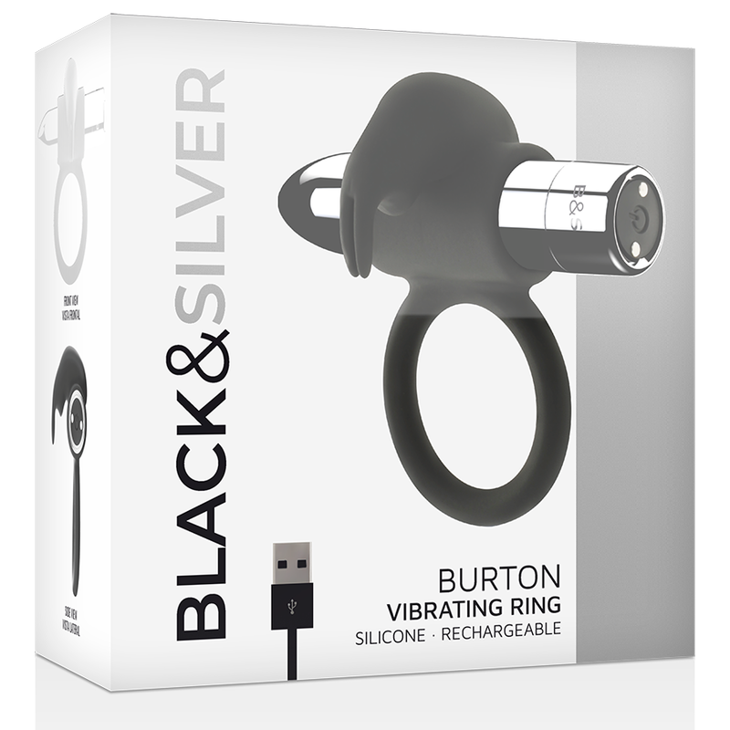 Black&silver-Anello ricaricabile Burton 10 modalità 2 Black&silver-Anello ricaricabile Burton 10 modalità — BLACK&SILVER · Anelli & Guaine per pene (imaginea 2)