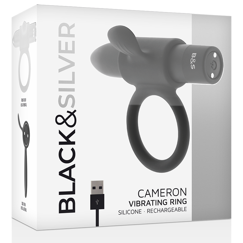 Black&Silver-Cameron Anello Ricaricabile Silicone 10 velocità — BLACK&SILVER · Anelli & Guaine per pene (imaginea 11)