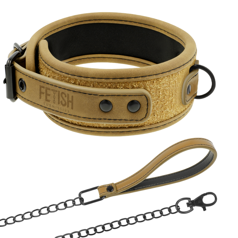 Fetish Submissive Origin-Collana imbottita in neoprene con catena metallica