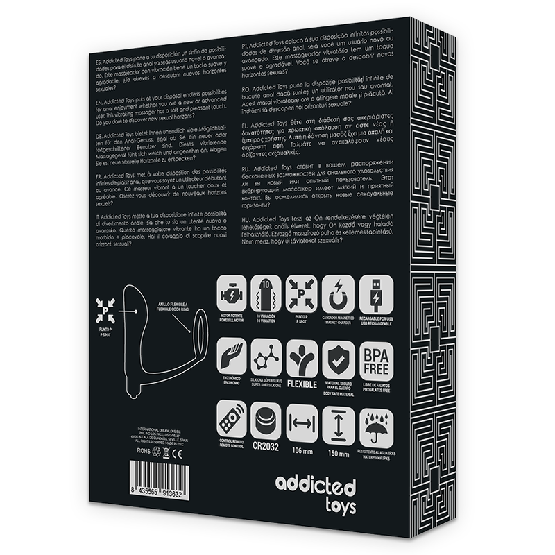Addicted Toys-Anello Pene con Plug anale con Telecomando, Nero · Accessori BDSM (immagine 6)