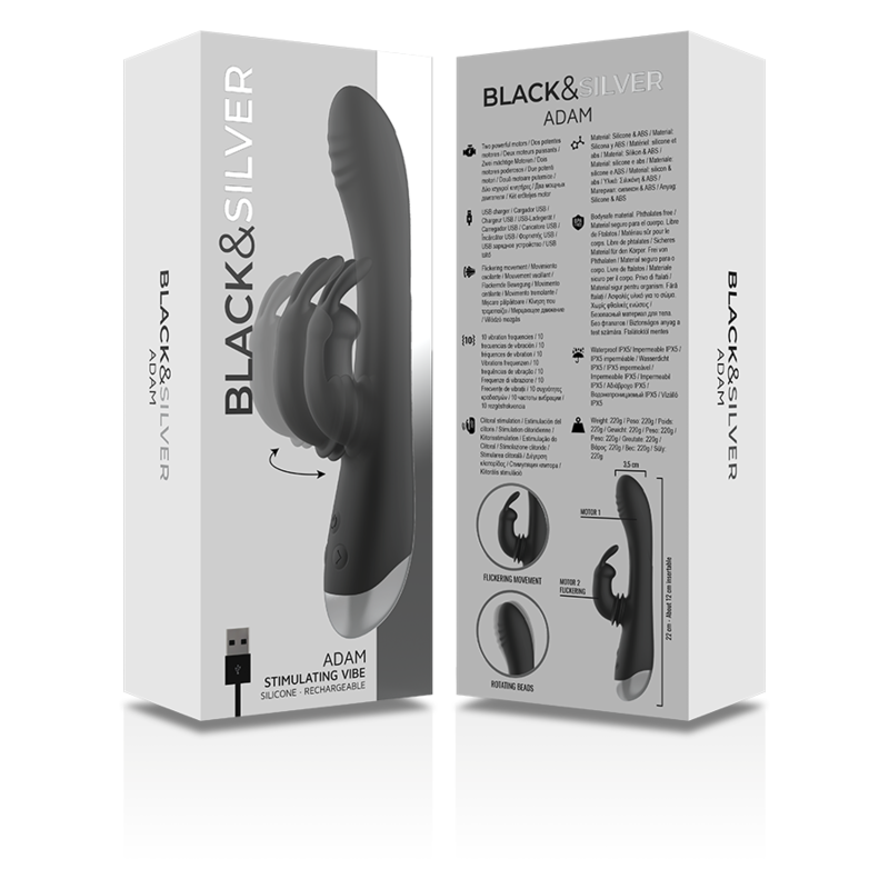 Black&silver-Dj. Adam Vibratore Rabbit Silicone Ricaricabile — BLACK&SILVER · Vibratori (immagine 2)