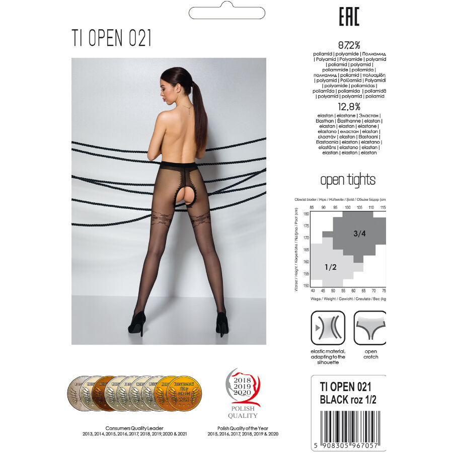 Passion-Tiopen 021 Calze Aperte Nero Classico/(20 Den) · Lingerie sexy donna (immagine 5)