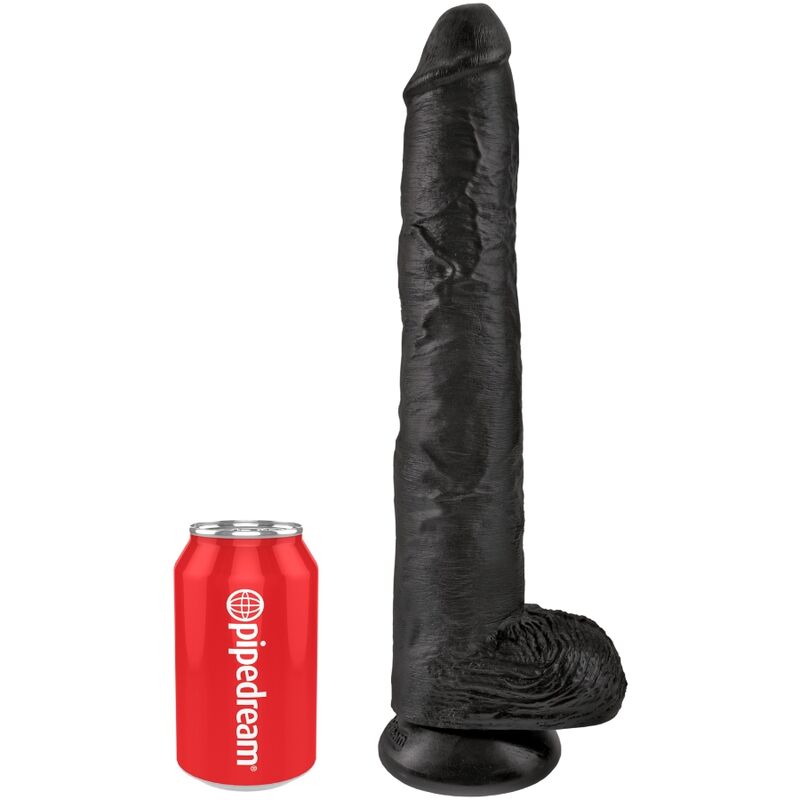 King Cock-Pene realistico con testicoli 30.5 cm Nero-PVC, Ventosa