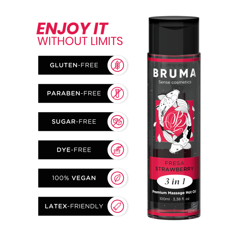 Bruma-Olio da Massaggio Premium Effetto Caldo Fragole 3 in 1 - 100 ml