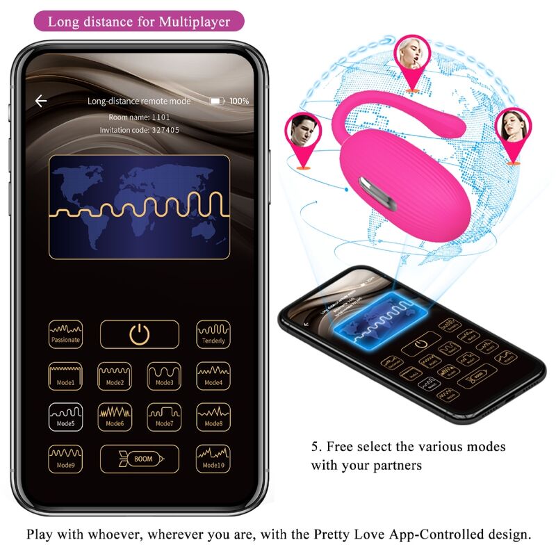 App Series-Doreen Uovo Vibratore Ricaricabile Magenta con Controllo 4 App Series-Doreen Uovo Vibratore Ricaricabile Magenta con Controllo — PRETTY LOVE · Giocattoli per coppie (imaginea 4)