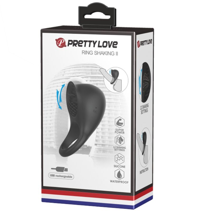 For Him-Anello Vibratore per Pene con Lingua Nera-Silicone, 12 — PRETTY LOVE · Anelli & Guaine per pene (imaginea 9)