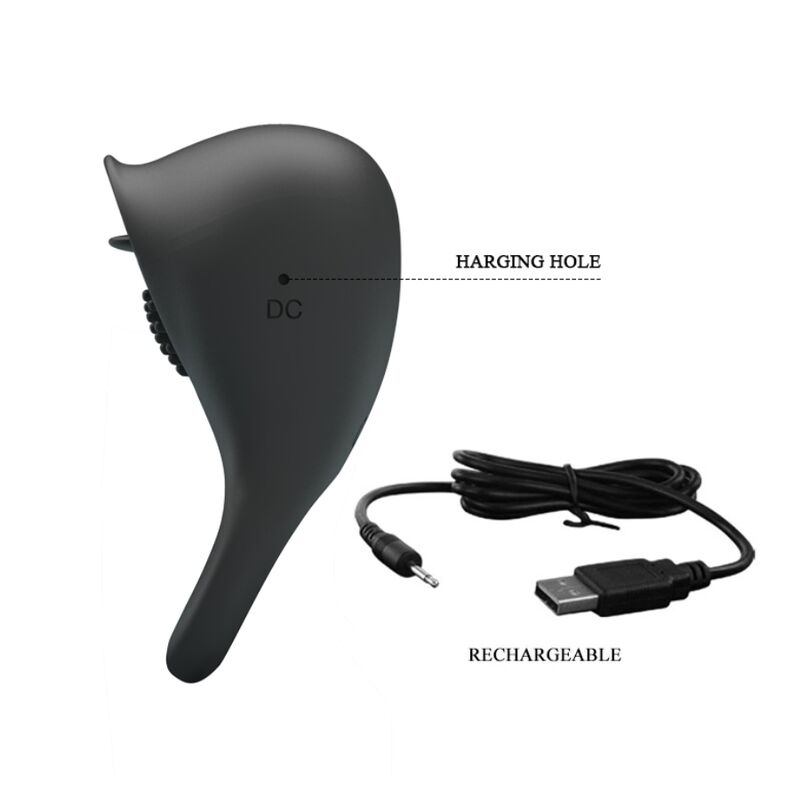 For Him-Anello Vibratore per Pene con Lingua Nera-Silicone, 12 — PRETTY LOVE · Anelli & Guaine per pene (imaginea 8)