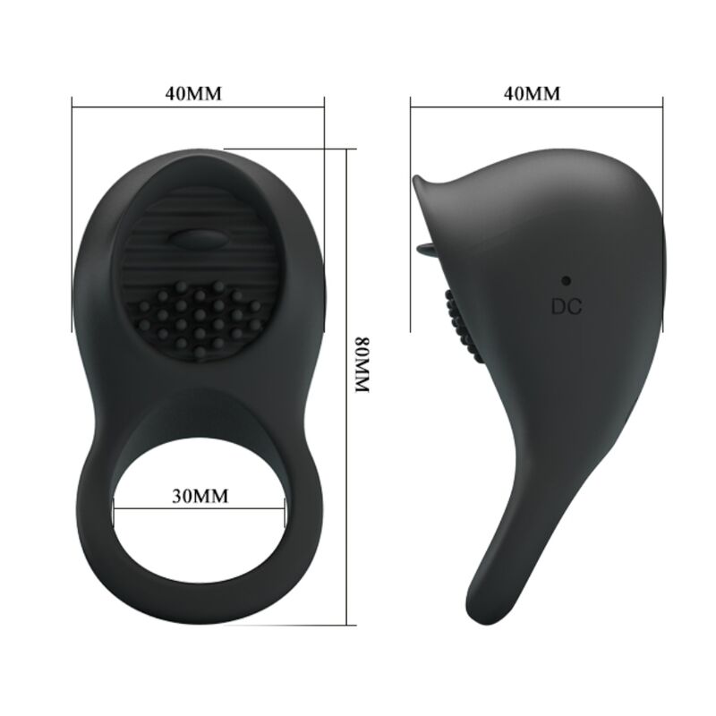 For Him-Anello Vibratore per Pene con Lingua Nera-Silicone, 12 — PRETTY LOVE · Anelli & Guaine per pene (imaginea 6)