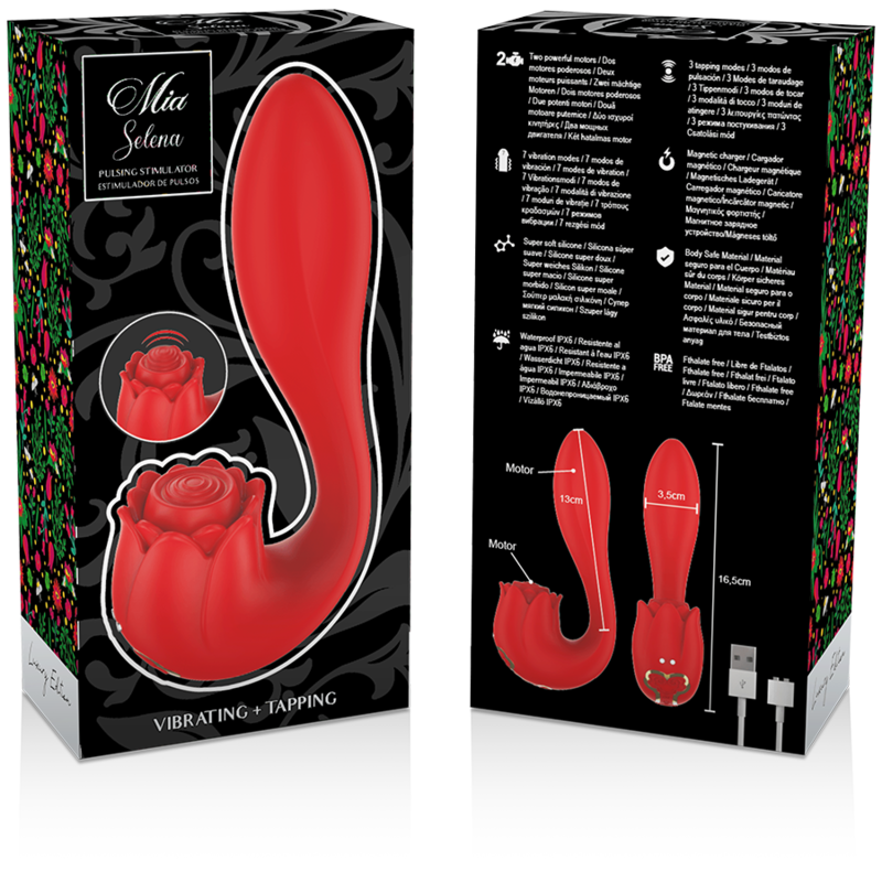Mia-Selena Stimolatore Vibratorio a Battitura, Rosso-Silicone, 7 velocità · Vibratori (immagine 3)