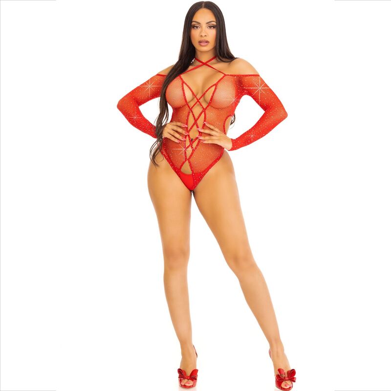 Leg Avenue Bodystockings-Corpo senza Mutandine con Effetto Lucido, Rosso · Lingerie sexy donna (imaginea 5)