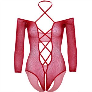 Leg Avenue Bodystockings-Corpo senza Mutandine con Effetto Lucido, Rosso · Lingerie sexy donna (imaginea 9)