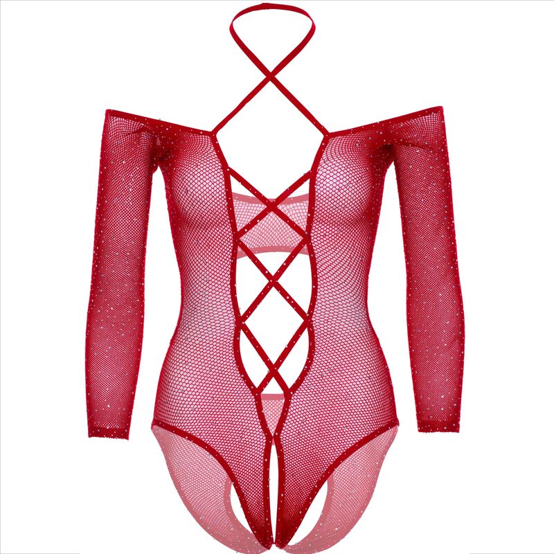 Leg Avenue Bodystockings-Corpo senza Mutandine con Effetto Lucido, Rosso · Lingerie sexy donna (imaginea 9)