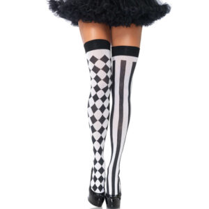 Leg Avenue Hosiery-Calzini Sulle Ginocchia Arlecchino Bianco-nero