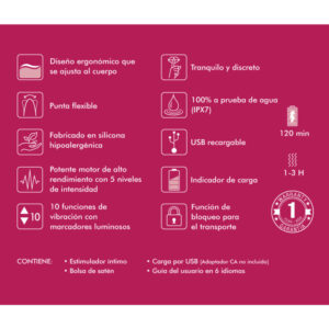 Shunga Toys-Schermo con 6 Massaggio Intimo Fucsia-Metal, USB · Vibratori (imaginea 2)