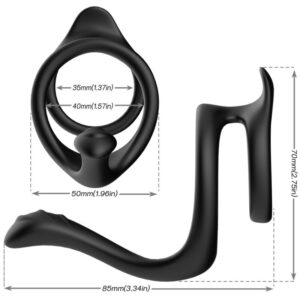 Armony For Him-Anello anale a doppia coda, Nero-Silicone · Anelli & Guaine per pene (imaginea 2)