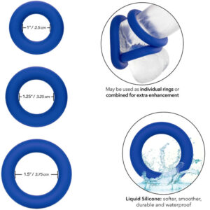 Calexotics-Set Anelli Pene Blu-Silicone, Impermeabile · Anelli & Guaine per pene (immagine 2)
