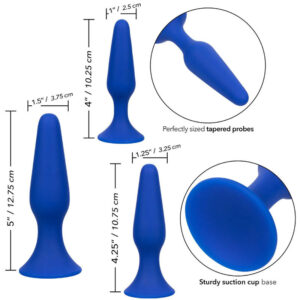 Calexotics-Kit 3 Plug anale Blu-Silicone, Ventosa · Giocattoli anali (imaginea 2)