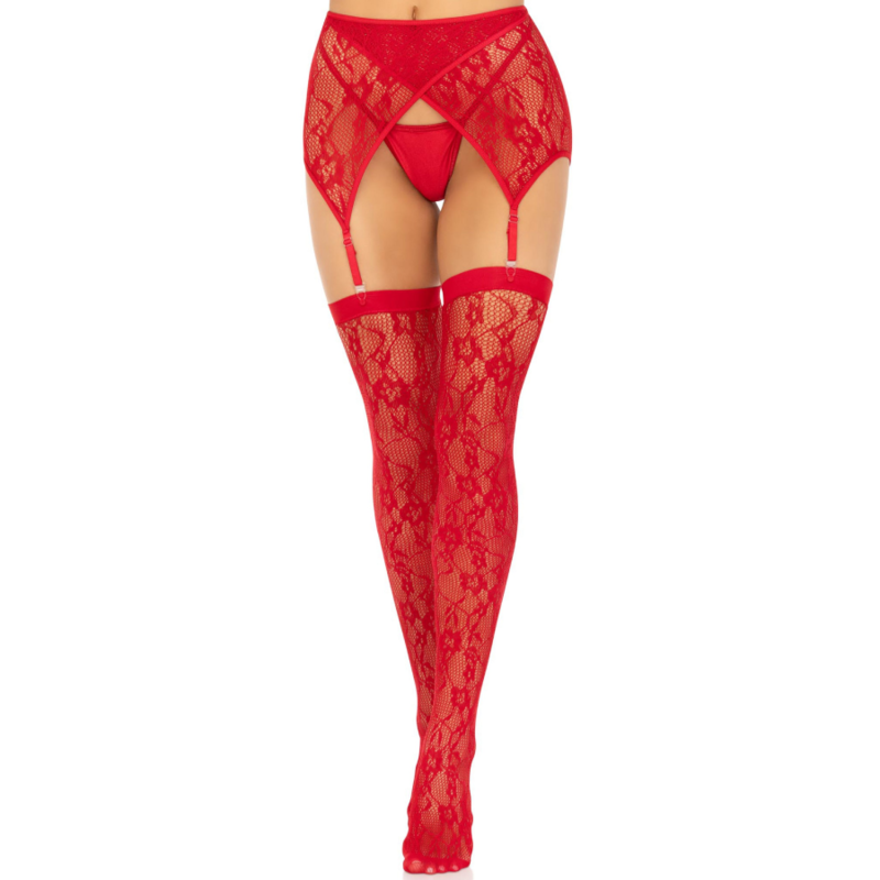Leg Avenue-Calze fino alla coscia in pizzo con giarrettiera · Lingerie sexy donna (immagine 4)