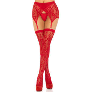 Leg Avenue-Calze fino alla coscia in pizzo con giarrettiera