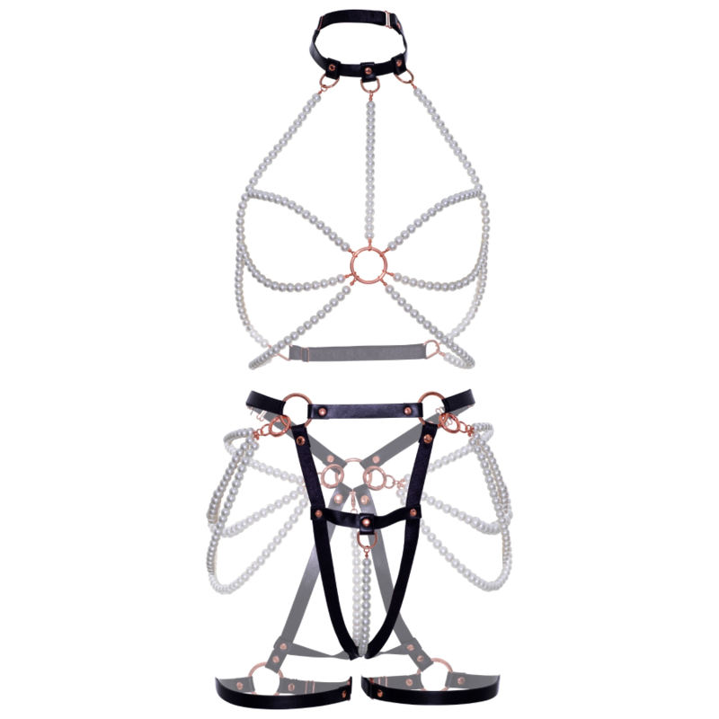 Leg Avenue-Harnas Halter con Perle, Pelle Ecologica · Lingerie sexy donna (imaginea 7)