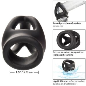 Calexotics-Anello doppio con gabbia Nero-Silicone, impermeabile · Anelli & Guaine per pene (imaginea 2)