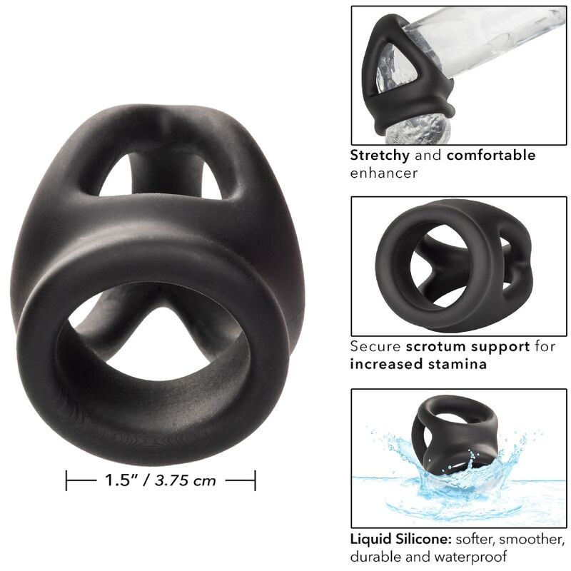 Calexotics-Anello doppio con gabbia Nero-Silicone, impermeabile · Anelli & Guaine per pene (immagine 2)