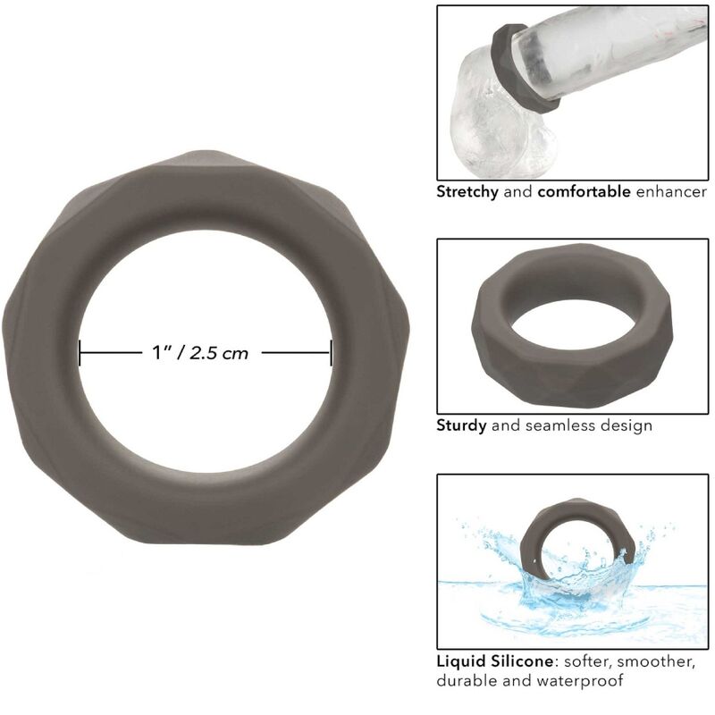 Calexotics-Anello Prismatico Alpha Prolong Grigio-Silicone, impermeabile · Anelli & Guaine per pene (immagine 3)