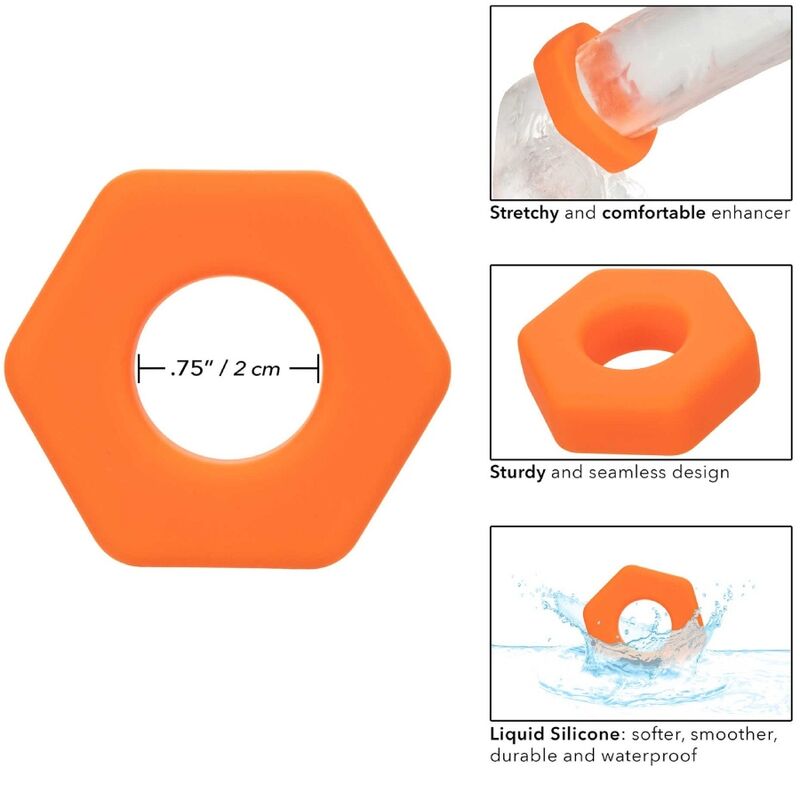Calexotics-Alpha Prolong Anello Sexagon Arancione-Silicone · Anelli & Guaine per pene (imaginea 7)