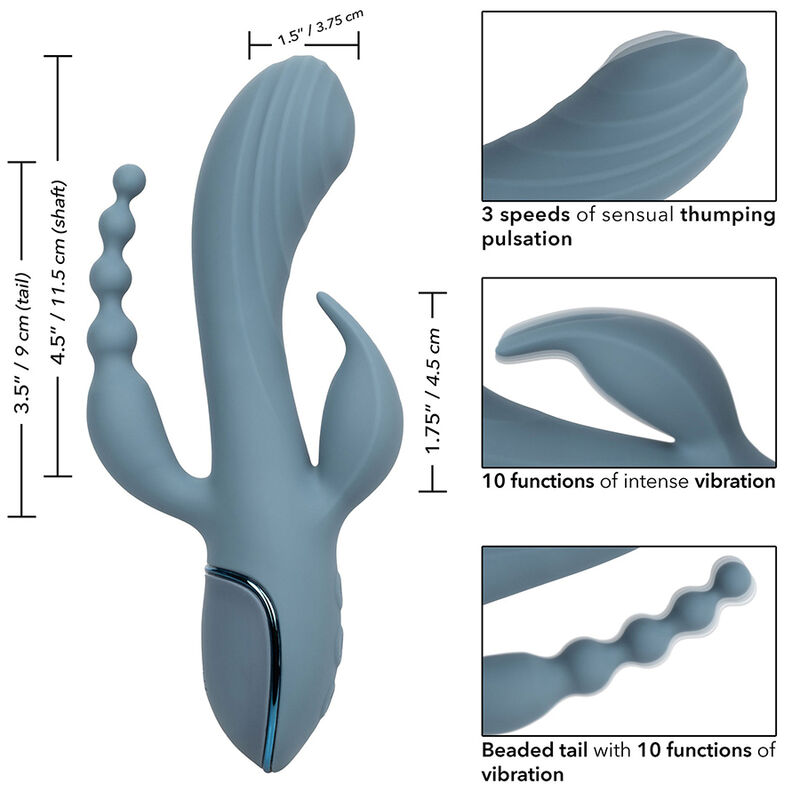 Calexotics-Vibratore Tripla Ecstasy Grigio-Silicone, 3 velocità · Vibratori (immagine 5)