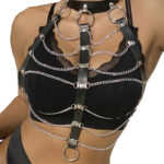 Subblime Fetish-Imbracatura per petto in pelle con catene Nero One · Accessori lingerie