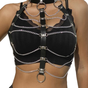 Subblime Fetish-Imbracatura per petto in pelle con catene Nero One · Accessori lingerie (immagine 3)
